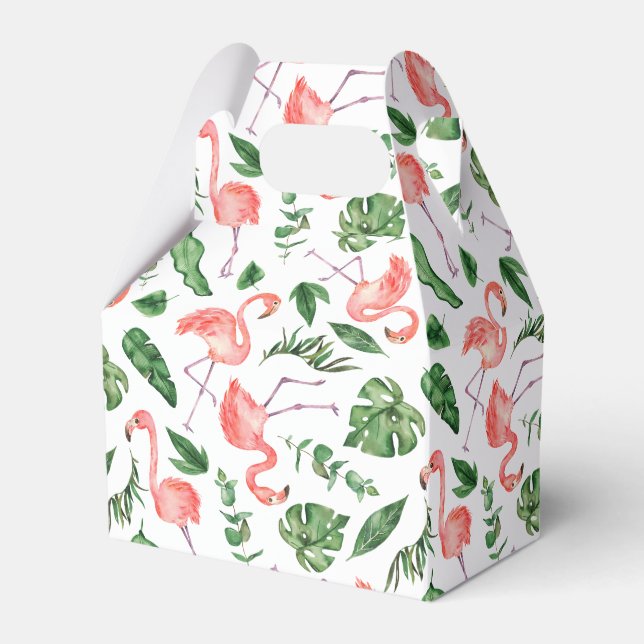 Tropical Pink Flamingo Pattern v2 Favor Boxes (Front Side)