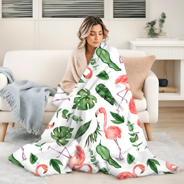 Tropical Pink Flamingo Pattern v2 Fleece Blanket (Creator Uploaded)