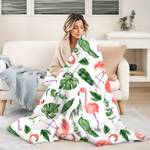 Tropical Pink Flamingo Pattern v2 Fleece Blanket