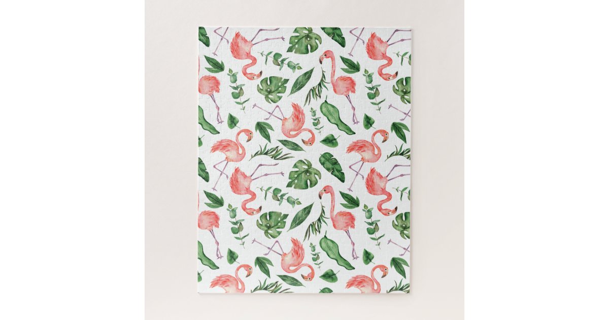 Tropical Pink Flamingo Pattern v2 Jigsaw Puzzle | Zazzle