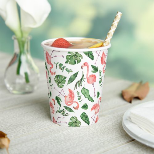 Tropical Pink Flamingo Pattern v2 Paper Cups