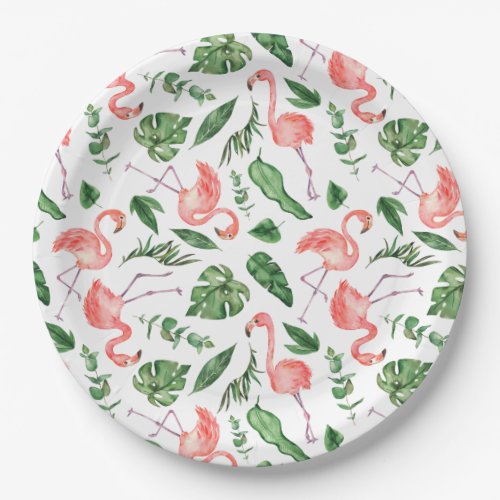 Tropical Pink Flamingo Pattern v2 Paper Plates