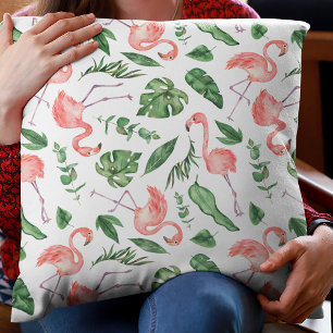 Tropical Pink Flamingo Pattern v2 Throw Pillow