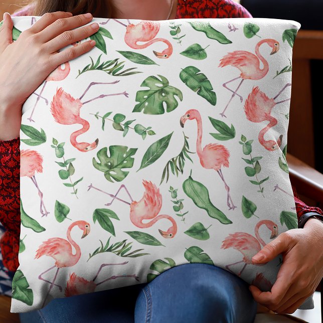 Tropical Pink Flamingo Pattern v2 Throw Pillow (Creator Uploaded)