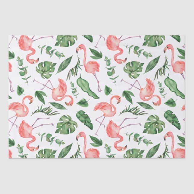 Tropical Pink Flamingo Pattern v2 Tissue Paper (Front)