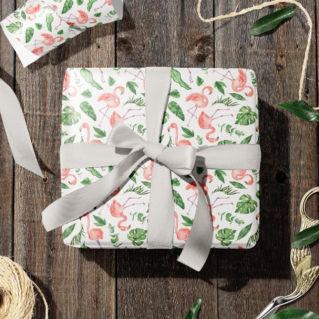 Tropical Pink Flamingo Pattern v2 Wrapping Paper (Creator Uploaded)
