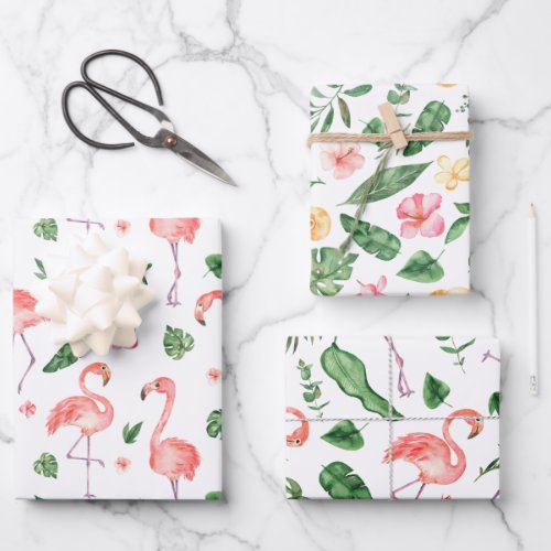 Tropical Pink Flamingo Pattern Wrapping Paper Sheets