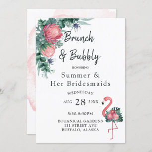 Tropical Pink Flamingo Peony Brunch and Bubbly Invitation