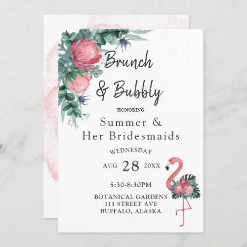 Tropical Pink Flamingo Peony Brunch and Bubbly Invitation