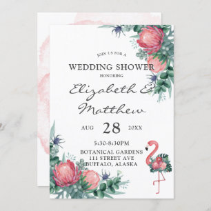 Tropical Pink Flamingo Peony Wedding Shower Invitation