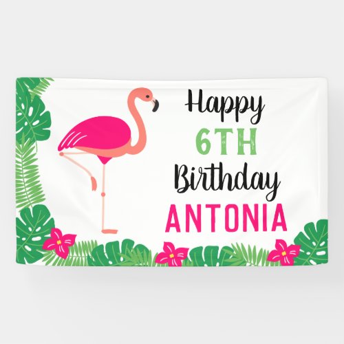 Tropical Pink Flamingo Personalized Birthday Banner