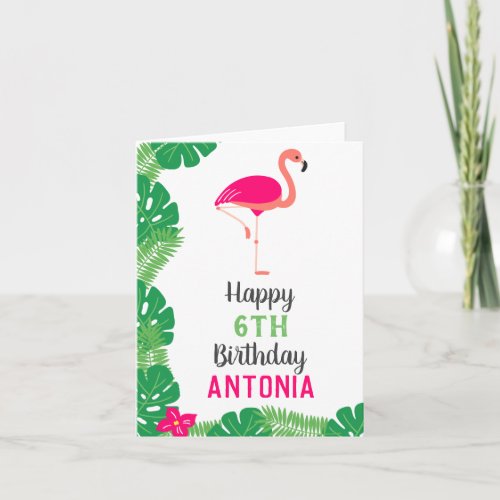 Tropical Pink Flamingo Personalized Birthday Card