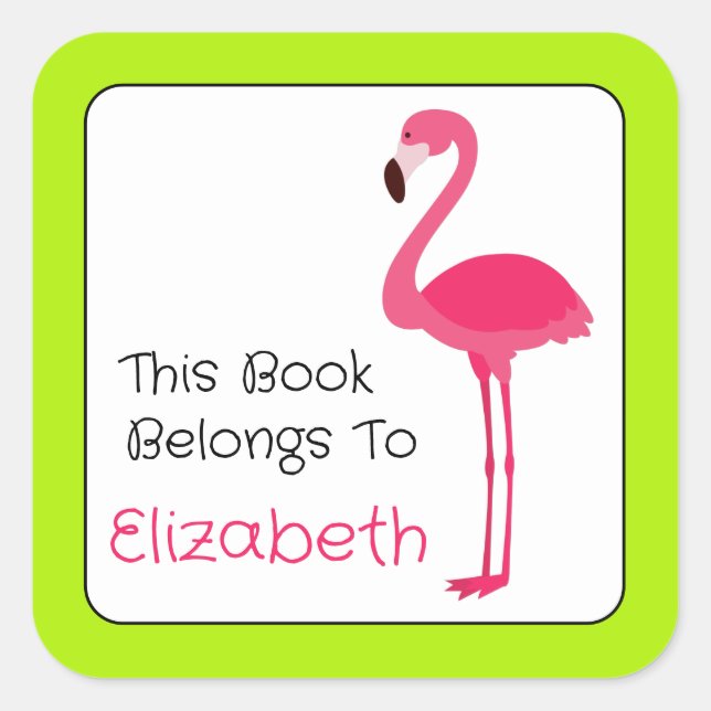Tropical Pink Flamingo Personalized Bookplate (Front)