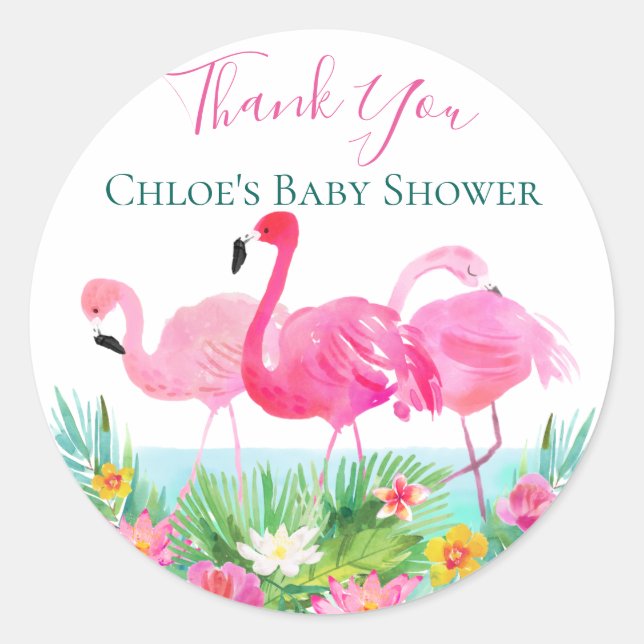 Tropical Pink Flamingo Personalized Classic Round Sticker (Front)