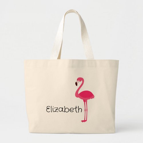 Tropical Pink Flamingo Personalized Girls Weekend Large Tote Bag