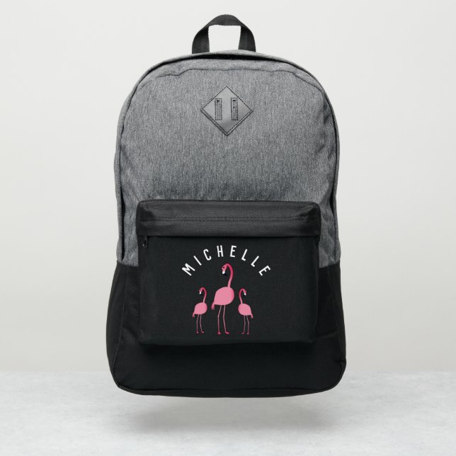 Tropical Pink Flamingo Personalized Name  Port Authority® Backpack (Front)