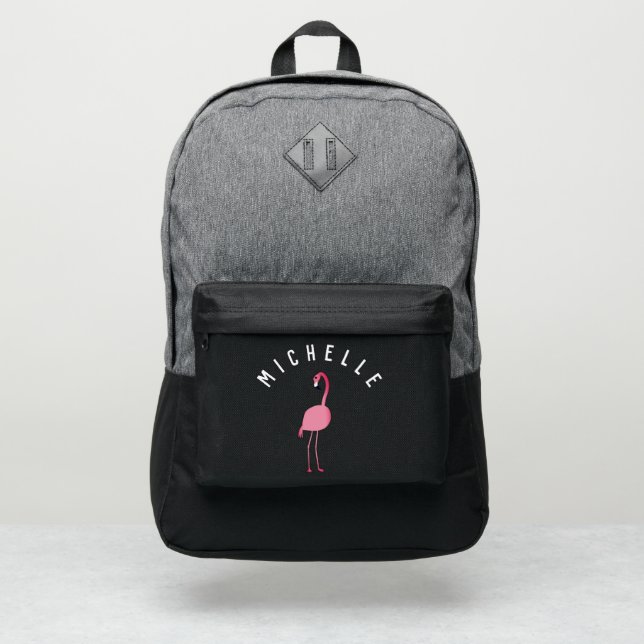 Tropical Pink Flamingo Personalized Name  Port Authority® Backpack (Front)