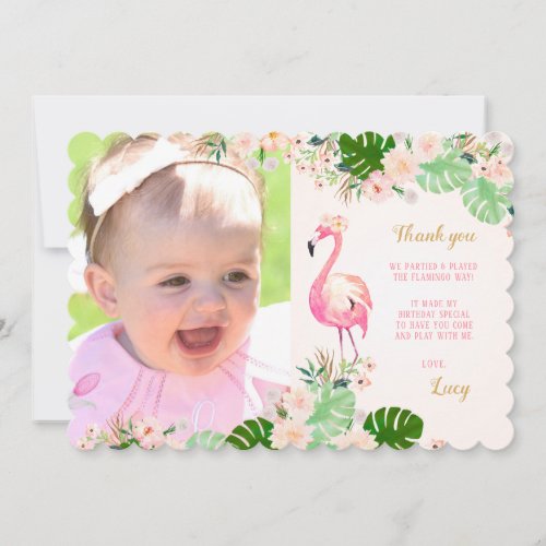 Tropical Pink Flamingo Photo Thank you card