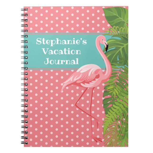 Tropical Pink Flamingo Polka Dot Vacation Journal (Front)