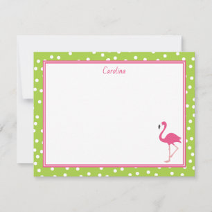 Tropical Pink Flamingo Polka Dots Lime Green Note Card