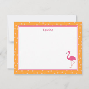 Tropical Pink Flamingo Polka Dots Orange Note Card