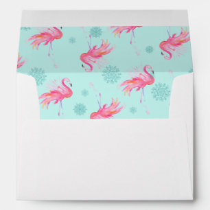 Tropical Pink Flamingo Pre Addressed Christmas Envelope