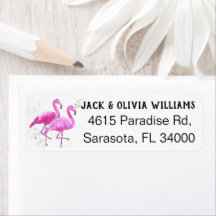 Tropical, Pink Flamingo Return Address Label
