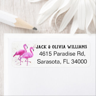 Tropical, Pink Flamingo Return Address Label