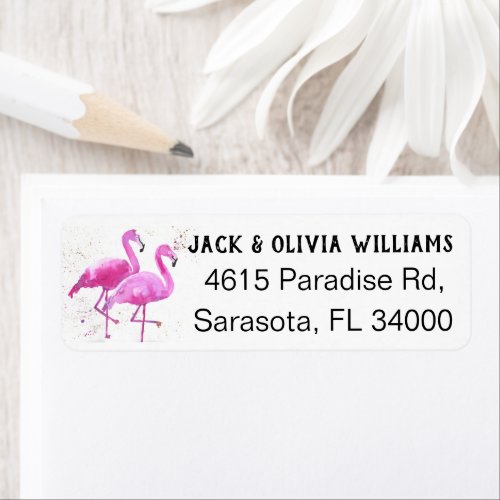 Tropical Pink Flamingo Return Address Label 