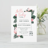 Tropical Pink Flamingo Rose Baby Shower Invitation (Standing Front)