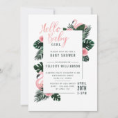 Tropical Pink Flamingo Rose Baby Shower Invitation (Front)
