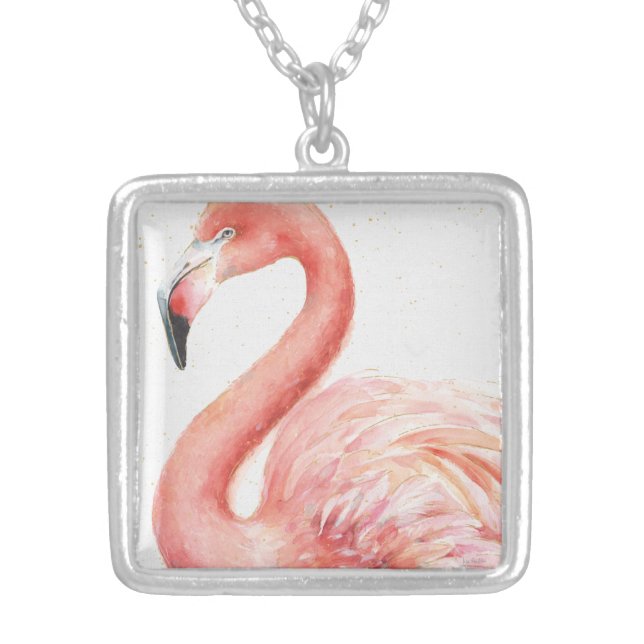 Tropical | Pink Flamingo Silver Plated Necklace (Front)
