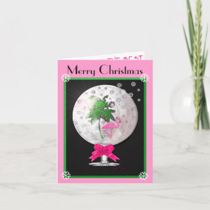 Tropical Pink Flamingo Snow Globe Christmas Card