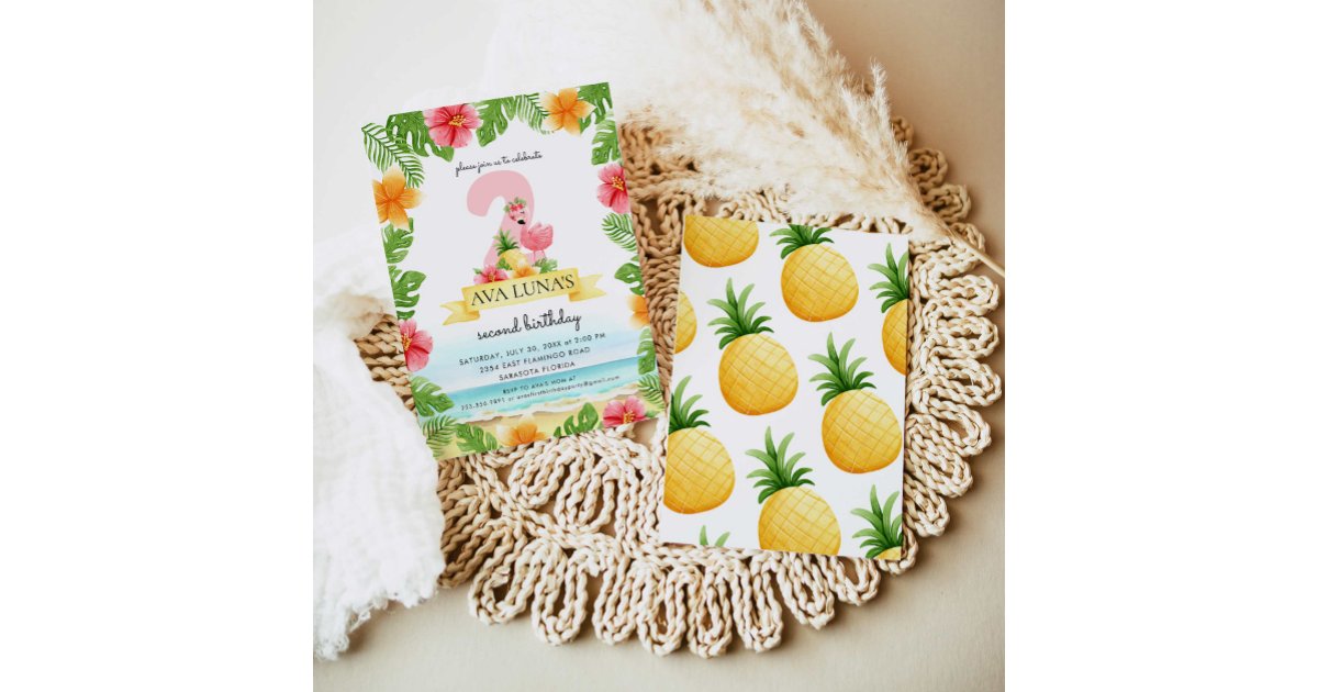Tropical Pink Flamingo Summer Girl 2nd Invitation | Zazzle