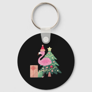 Tropical Pink Flamingo Summer Vacation Christmas I Keychain