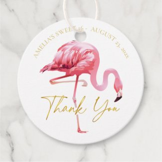 Tropical Pink Flamingo Sweet 16 Thank You ID922