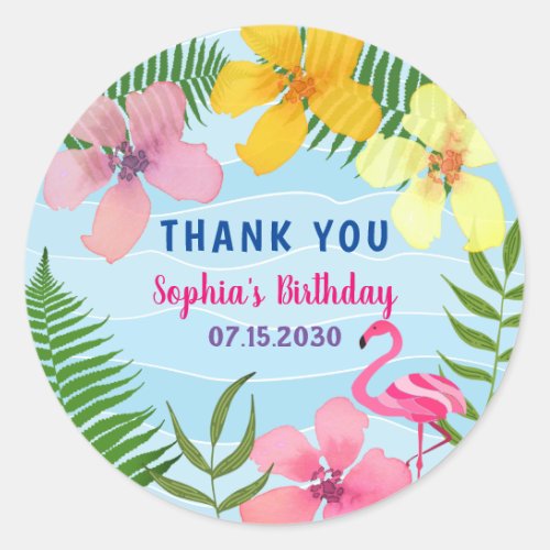 Tropical Pink Flamingo Thank You Classic Round Sticker