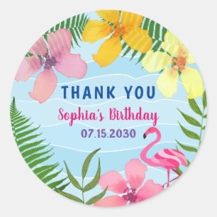Tropical Pink Flamingo Thank You Classic Round Sticker