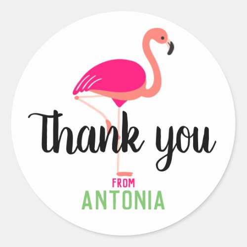 Tropical Pink Flamingo Thank You Personalized Classic Round Sticker