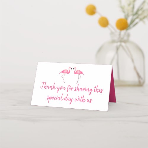 Tropical Pink Flamingo Thank You Wedding Party Place Card
