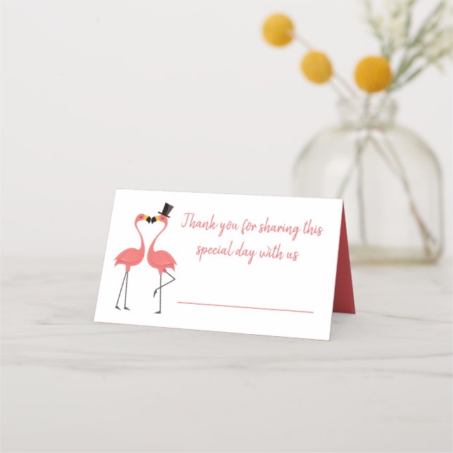 Tropical Pink Flamingo Thank You Wedding Party Place Card (Front)