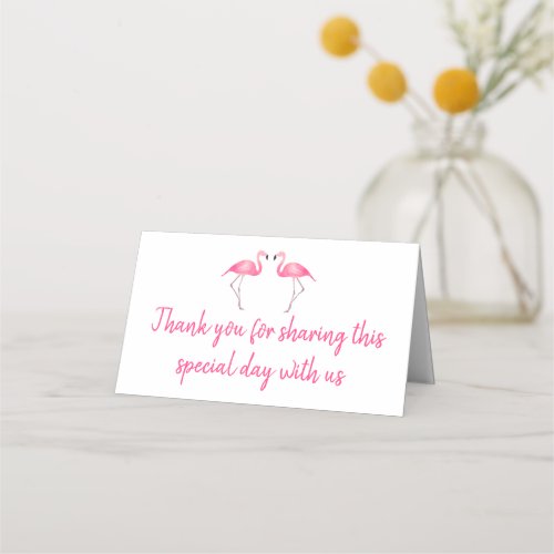 Tropical Pink Flamingo Thank You Wedding Party Place Card