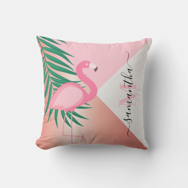 Tropical Pink Flamingo Throw Pillow (Front)