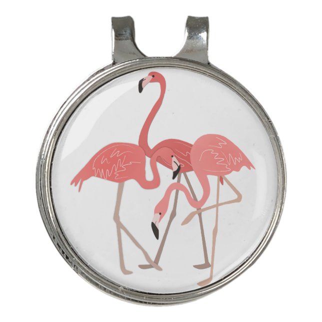 Tropical Pink Flamingo Trio Golf Hat Clip (Front)