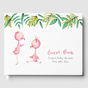 Tropical Pink Flamingo Tropical Baby Shower Guest Book