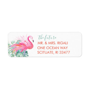 Tropical Pink Flamingo Watercolor Return Address Label