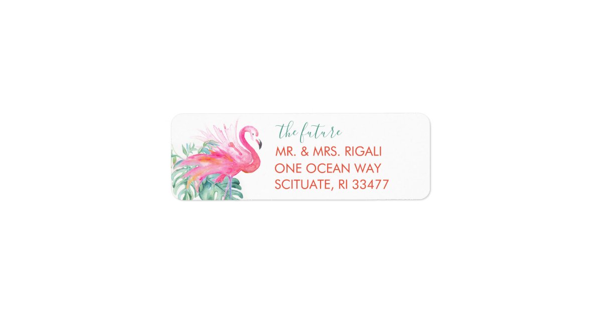Tropical Pink Flamingo Watercolor Return Address Label | Zazzle