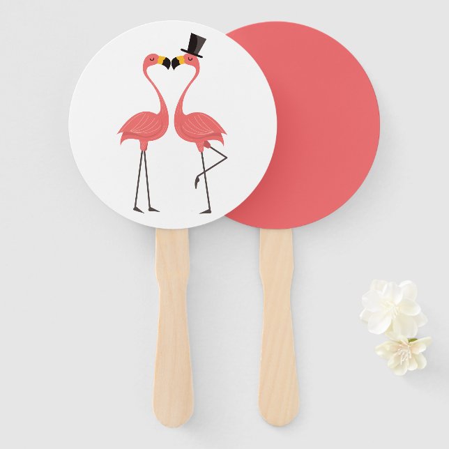 Tropical Pink Flamingo Wedding Bridal Shower Party Hand Fan (Front and Back)