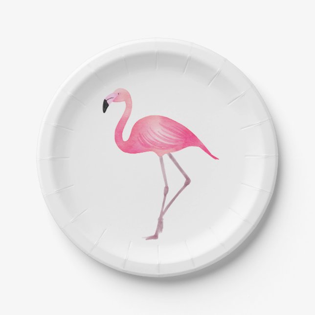 Tropical Pink Flamingo  Wedding Summer Beach Paper Plates (Front)