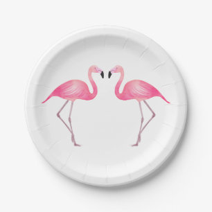 Tropical Pink Flamingo Wedding Summer Beach Paper Plates